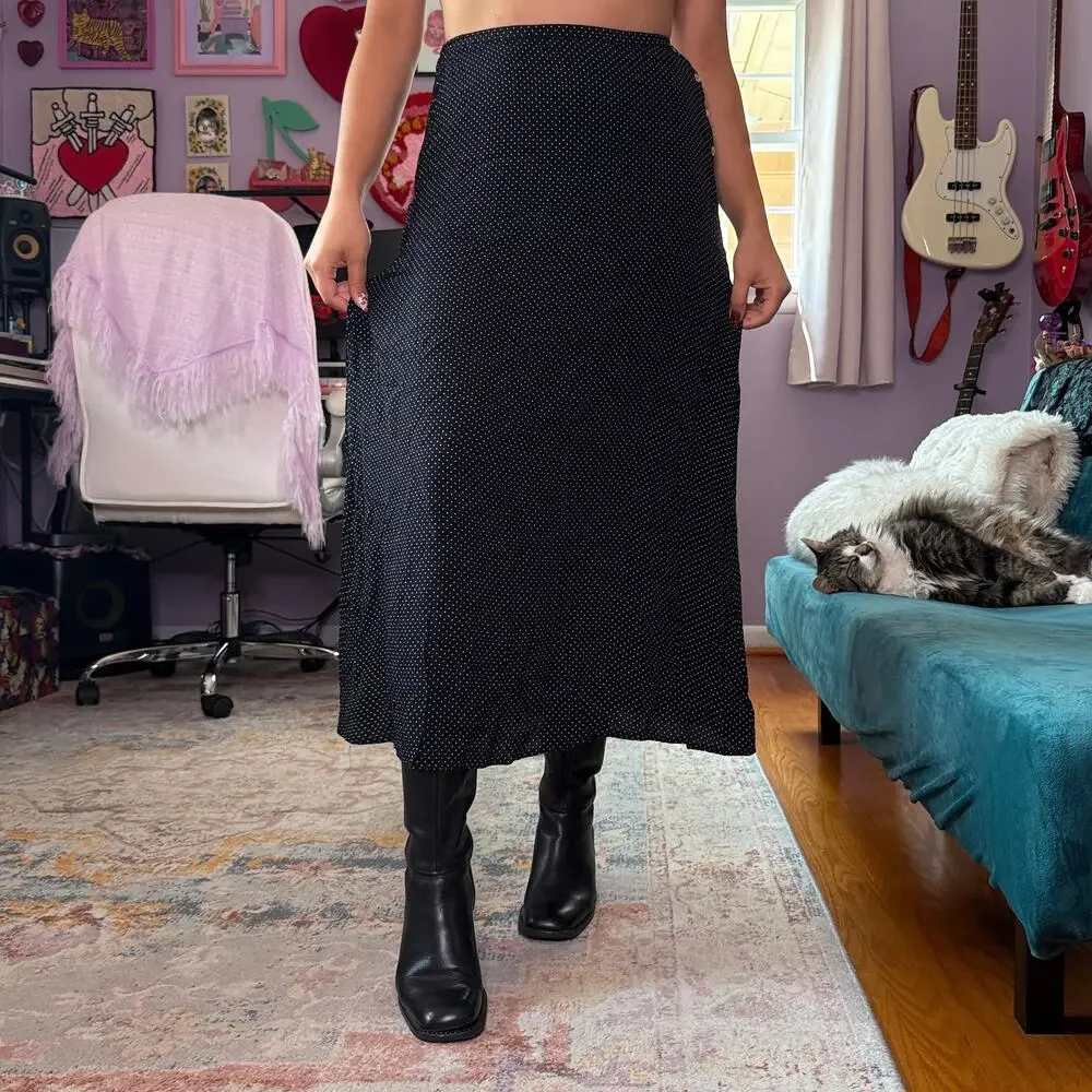 Vintage 90s black and white polka dot maxi skirt